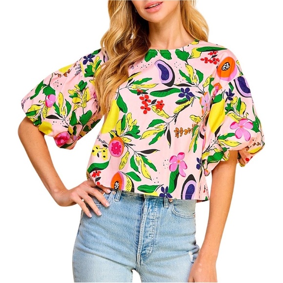 TCEC Tops - TCEC Multicolor Floral Balloon Sleeve Blouse
